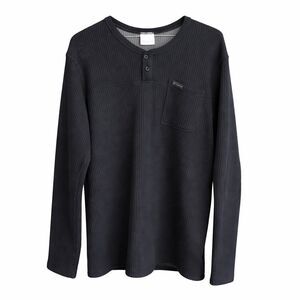 Columbia Thermal Henley Shirt Mens Large Black Fleece Inside Elbow Patches